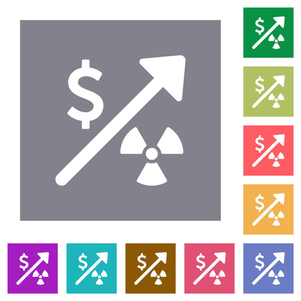 Αύξηση των τιμών των αμερικανικών δολαρίων πυρηνικής ενέργειας επίπεδες εικόνες σε απλό χρώμα τετραγωνικά υπόβαθρα - Διάνυσμα, εικόνα