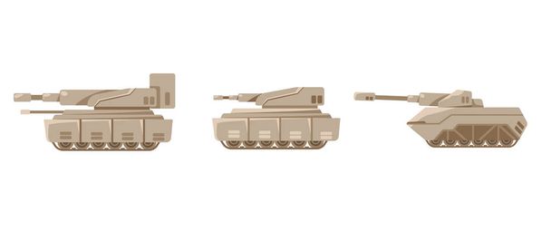 Tank military armored vehicle game asset set collection in desert color camouflage vector illustration - Vektör, Görsel