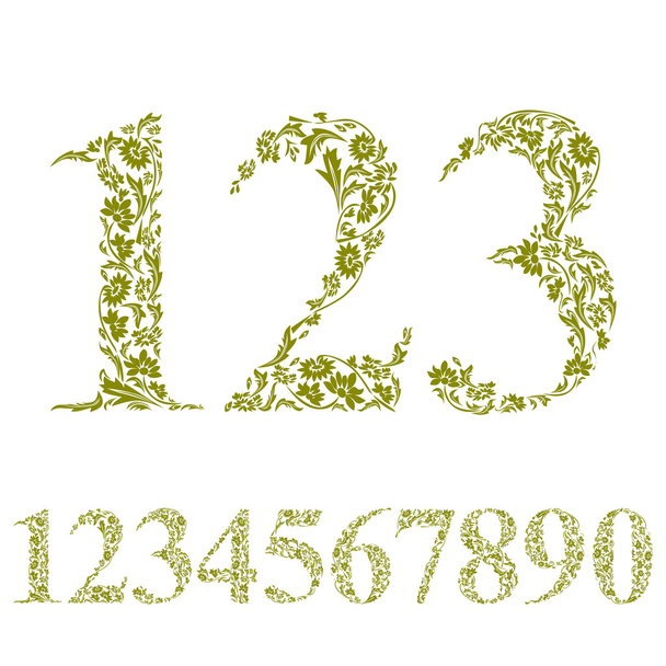 Floral numbers set, vintage style numerals, vector set. - Vektori, kuva