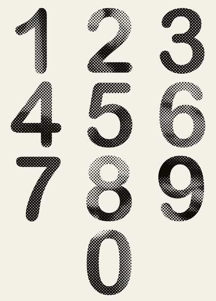 Halftone dots rounded numbers. - Vector, Imagen