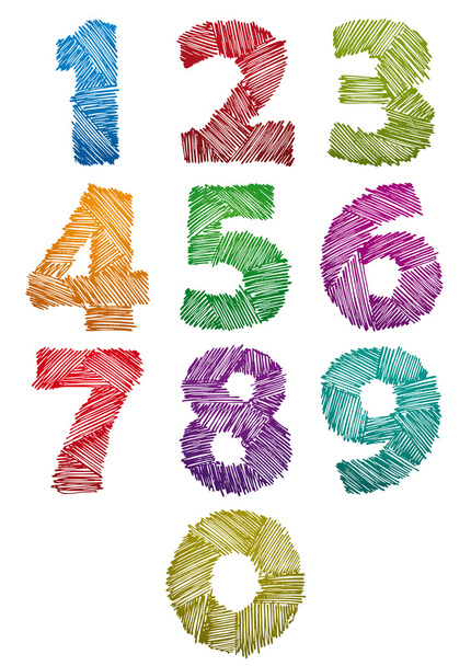 Hand drawn and sketched color bold numbers set. - Вектор, зображення