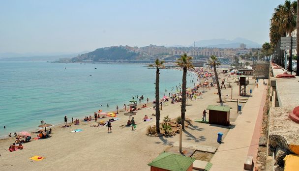Aerial view of one of the beaches in the Spanish city of Ceuta in summer - Photo, Image