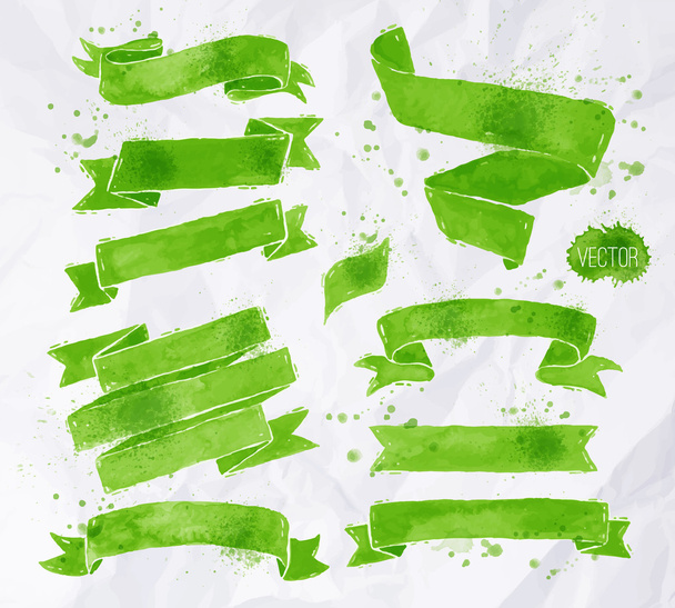 Watercolors ribbons green - Vector, Image