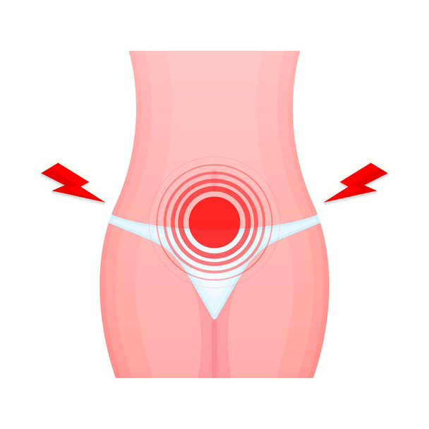 Dolor abdominal, diarrea o estreñimiento. Síntoma de Menstruación. Ilustración vectorial - Vector, Imagen