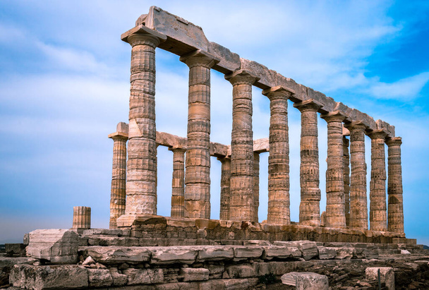 The ruins of the temple of Poseidon, in Cape Sounion, Attica, Greece. - Fotoğraf, Görsel