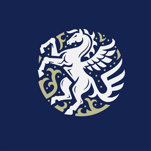 standing pegasus, horse wings circle colorful symbol - Vettoriali, immagini