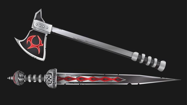 Realistyczne miecza i topora wektor - Wektor, obraz