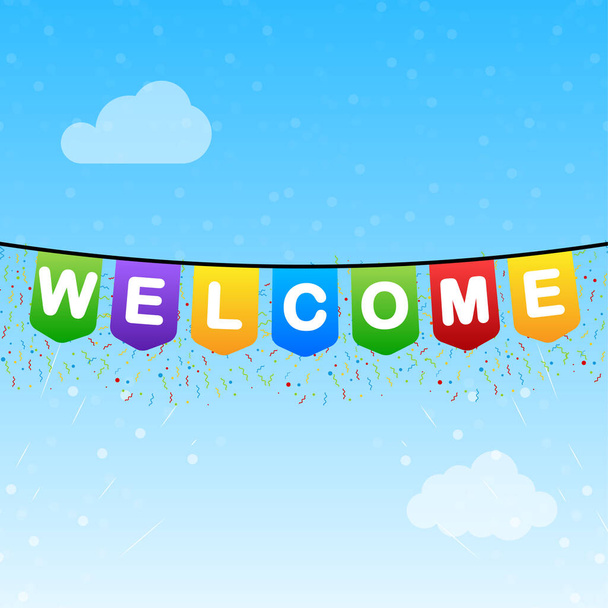 Multicolored bright buntings flags garlands and text - Welcome - Vecteur, image