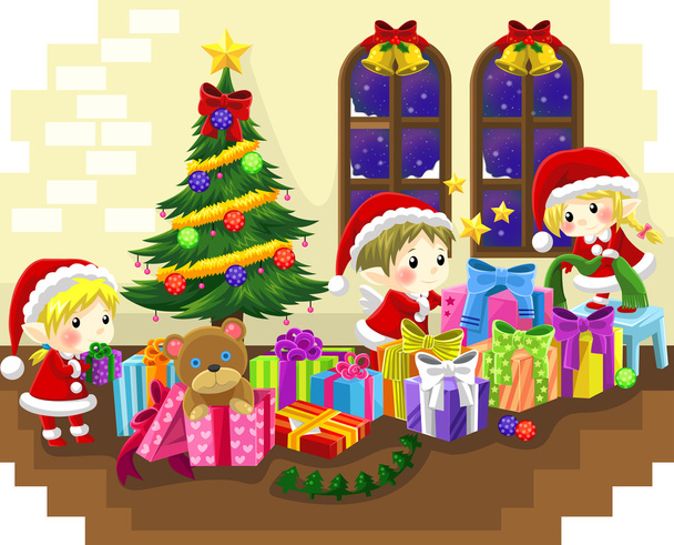 Lindos pequeños elfos están celebrando la Navidad, crear por vector
 - Vector, imagen