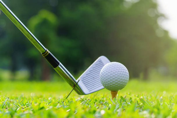 Beyazlı Golf Sahasında Golf Sopasıyla Golf Topu Vuruşu. - Fotoğraf, Görsel