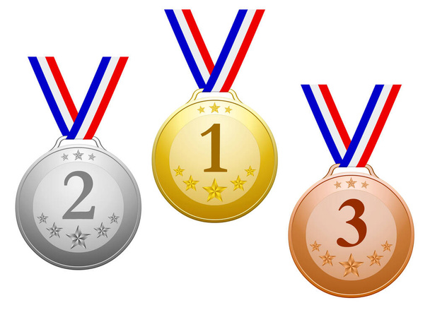 Medallas con estrellas y cintas en azul blanco rojo - Vector, Imagen