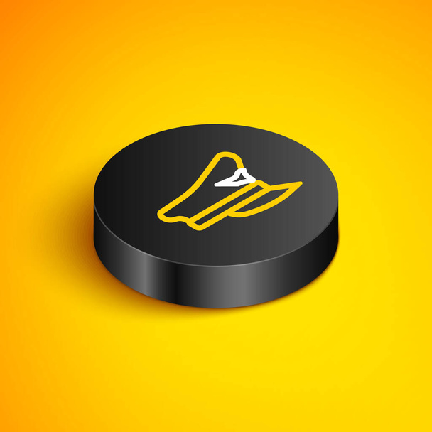 Isometric line Pilot hat icon isolated on yellow background. Black circle button. Vector. - Vector, Image