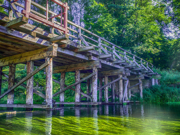 Wooden pier on the  Wda river in Poland. Bory Tucholskie - Photo, Image