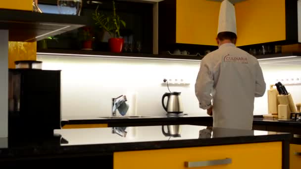 Chef cook leaves the clean kitchen - Video