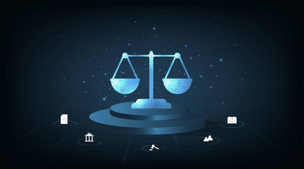 Justice and Internet law design.Cyber Law as digital legal services Labor law, Lawyer on Dark Blue background. - Vector, imagen