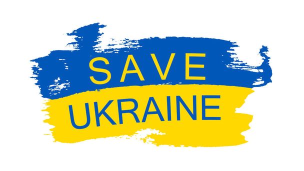 Ukrainian flag grunge design, isolated white background. Blue, yellow color stylized brush stroke, text save Ukraine in flag. Symbol Ukraine country. Concept of patriotism, freedom Vector illustration - Vector, Imagen