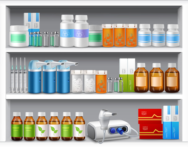 Ράφια φαρμακείου ρεαλιστική - Διάνυσμα, εικόνα