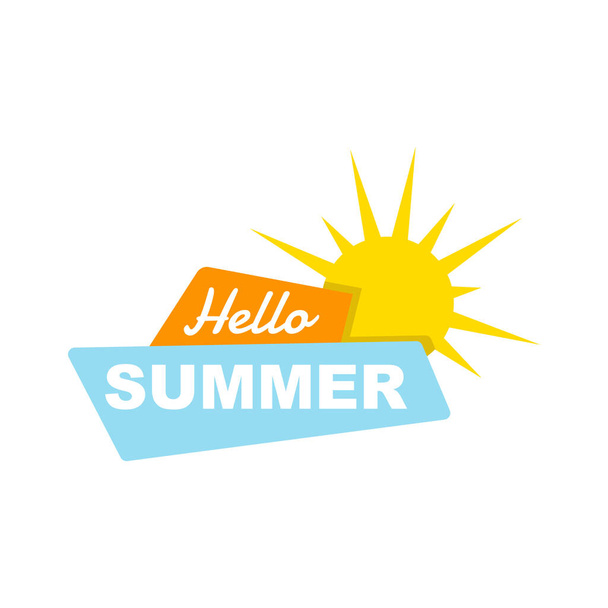 Hello Summer logo vector design illustration. Beach and simple ocean wave flat design vector. Abstract creative logo summer season - Vetor, Imagem