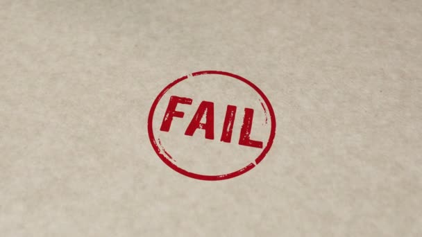 Fail stamp and hand stamping impact animation. Failure, bankrupt and failed business 3D rendered concept. - Filmagem, Vídeo