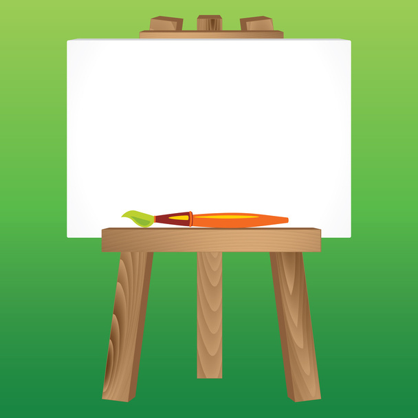 Wooden easel, canvas and painbtrush - Vector, Image