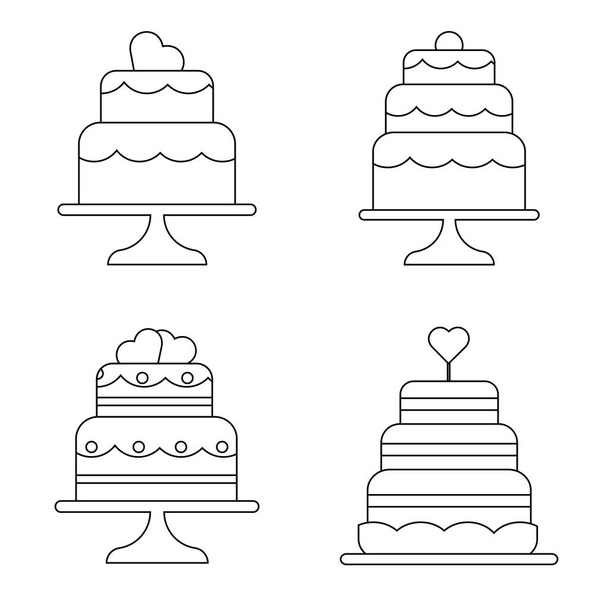 Set of festive wedding cakes in a linear style. Vector illustration - Vetor, Imagem