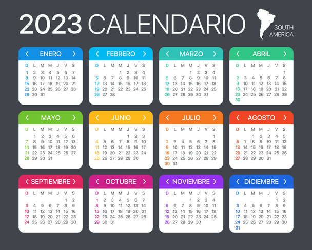 2023 Calendar - vector illustration - Spanish South Latin American Version - Вектор, зображення