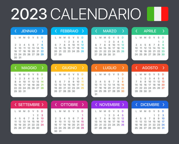 2023 Calendário - modelo vetorial ilustração gráfica - versão italiana - Vetor, Imagem