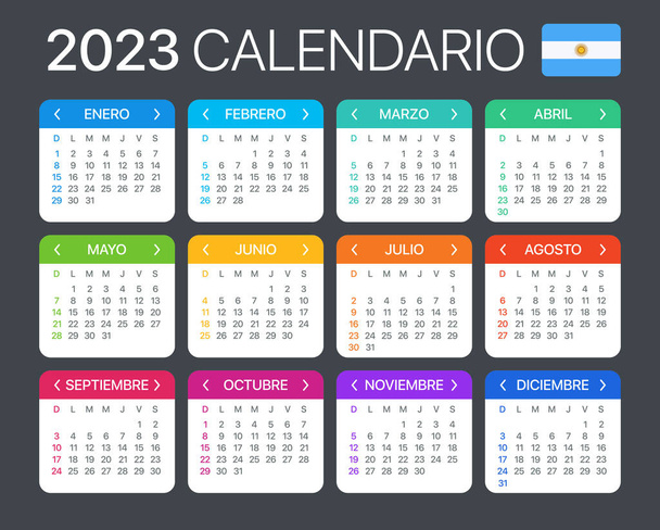 2023 Calendario - ilustración gráfica de plantillas vectoriales - Versión argentina - Vector, Imagen