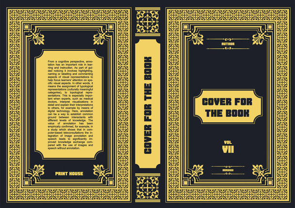 Ornate leather book cover and Old retro ornament frames. Royal Golden style design. Vintage Border to be printed on the covers of books. Vector illustration - Διάνυσμα, εικόνα