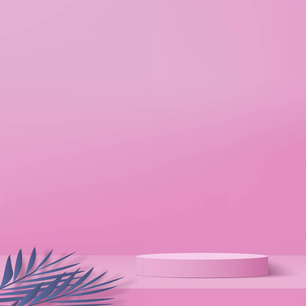 3d ροζ βάθρο και μίνιμαλ ροζ τοίχο σκηνή. 3D βάθρο ελάχιστο αφηρημένο φόντο. Εικονογράφηση διανύσματος - Διάνυσμα, εικόνα