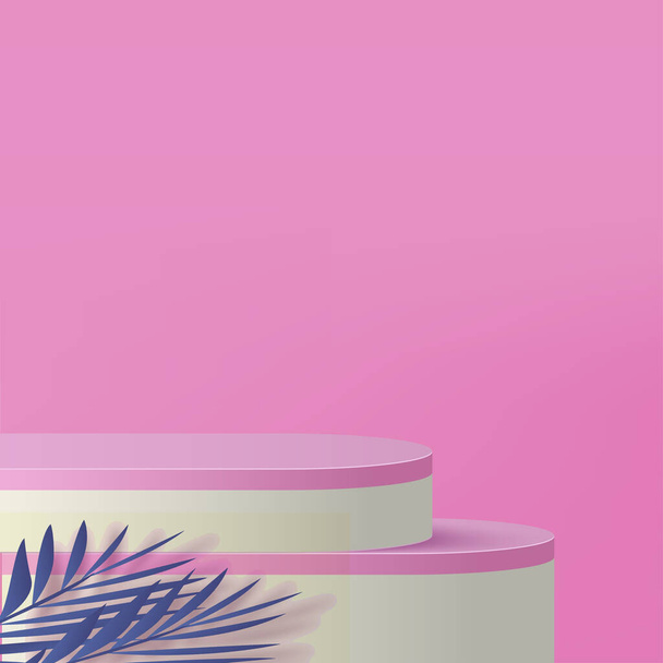 3d pink podium and minimal pink wall scene. 3d podium minimal abstract background. Vector illustration - Wektor, obraz