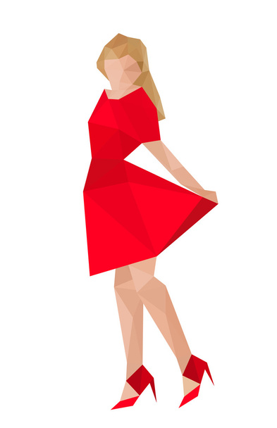 Origami girl with red dress - Vektor, kép