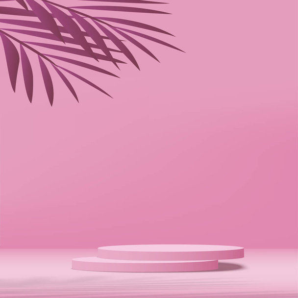 3D roze podium en minimale roze muurscène. 3d podium minimale abstracte achtergrond. Vectorillustratie - Vector, afbeelding