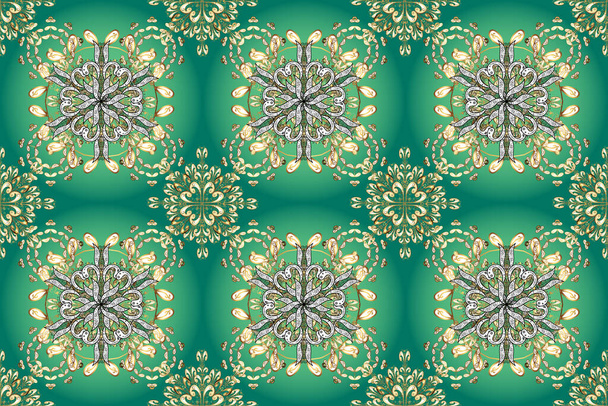 Hand-drawn mandala, colored abstract pattern on a blue, green and white colors. - Photo, Image