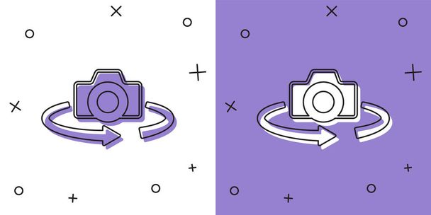 Set 360 degree view icon isolated on white and purple background. Virtual reality. Angle 360 degree camera. Panorama photo. Vector. - Vector, Image