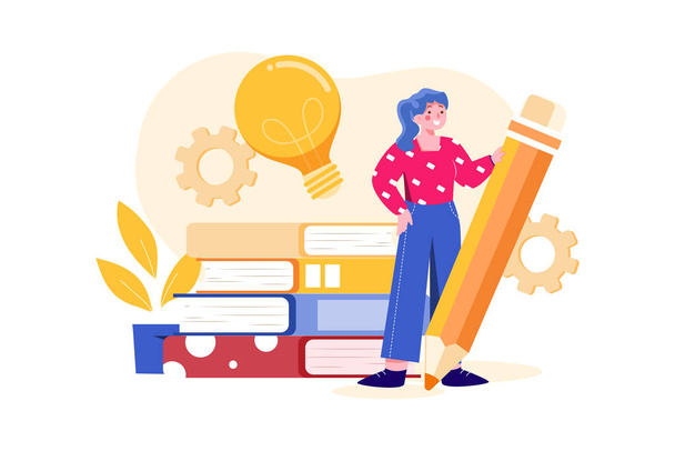 woman with book and pencil vector illustration design - Vetor, Imagem