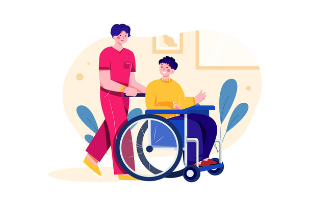 homem com deficiência com cadeira de rodas no design da ilustração vetorial da sala - Vetor, Imagem