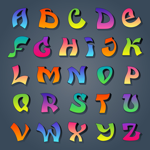 Graffiti alphabet colored - Vector, Image