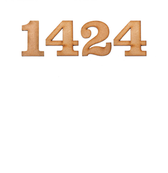 Number 1424 - Piece of wood isolated on white background - Zdjęcie, obraz