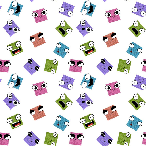 Square monsters seamless cartoon kids pattern for clothes print and wrapping paper and accessories and fabrics and hobbies and school. High quality illustration - Fotografie, Obrázek