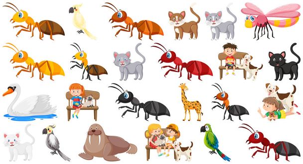 漫画風のイラストで様々な野生動物のセット - ベクター画像