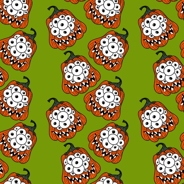 Halloween seamless monster pumpkins with eyes pattern for wrapping paper and fabrics and accessories and festive and kids. High quality illustration - Foto, Imagem