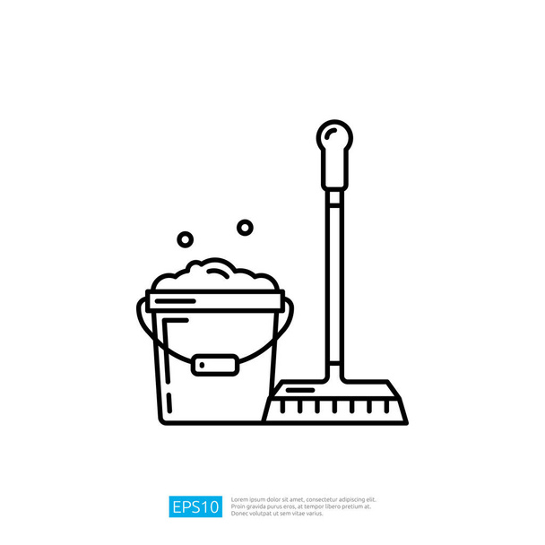 cleaning Bucket and broom icon - Vector, imagen
