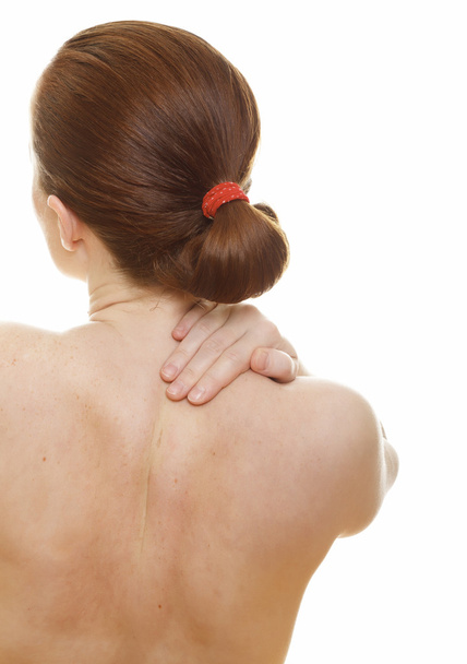 žena masážní bolesti zpět izolované na bílém pozadí - Fotografie, Obrázek