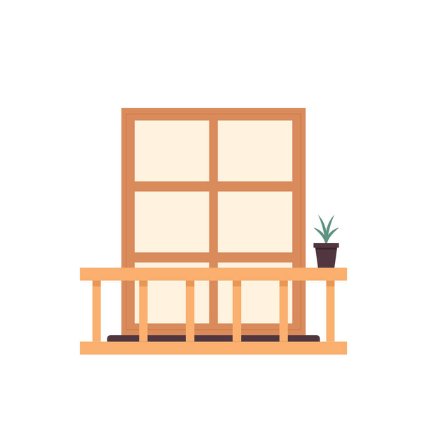 Wooden window vector. Traditional wooden window isolated. Cartoon vector window - element of architecture and interior design. - ベクター画像