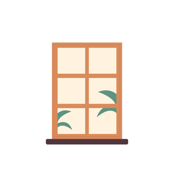 Ξύλινο διάνυσμα. Παραδοσιακό ξύλινο παράθυρο απομονωμένο. Παράθυρο φορέα κινουμένων σχεδίων - στοιχείο της αρχιτεκτονικής και του εσωτερικού σχεδιασμού. - Διάνυσμα, εικόνα