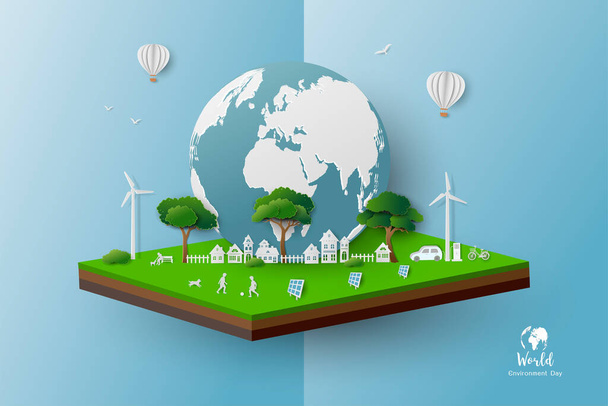 Eco friendly and green energy city on isometric abstract background,vector illustration - ベクター画像