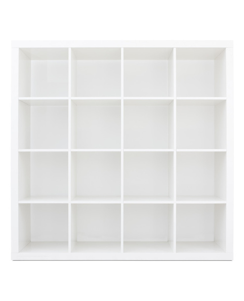 空の白い木製の本棚 - 写真・画像