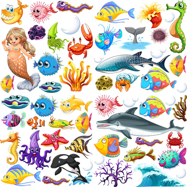 Diferentes tipos de animales marinos ilustración
 - Vector, Imagen