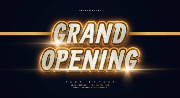 Grand Opening Text in White and Gold Style with Texture and Glowing Effect - Vektör, Görsel